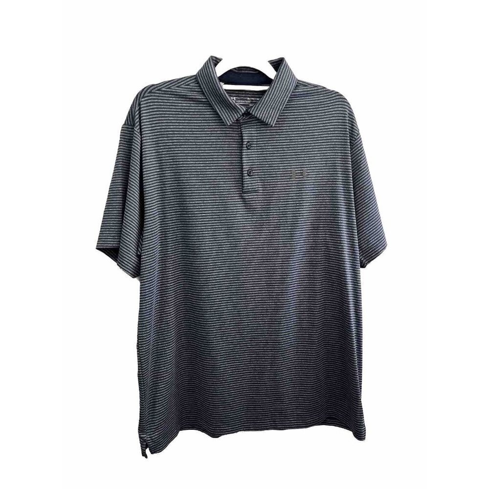 under armour Polo T Shirt Heat Gear Striped Men XL 3D Logo
